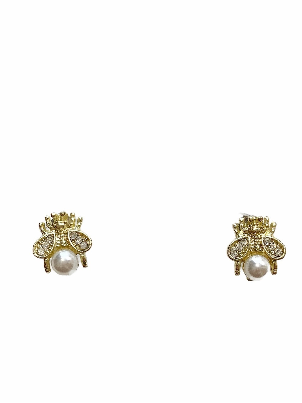 Dainty Gold Pearl Bee Stud Earrings Rhinestone Honeybee Insect Jewelry